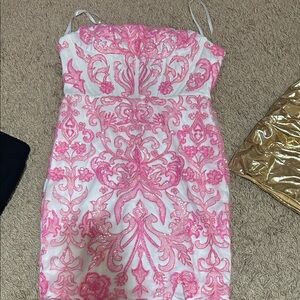 Pink and White Embroidered Dress